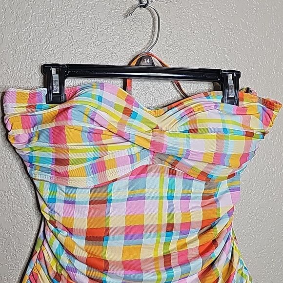 Bleu Rod Beattie 14 Plaid Twist front Bandeau One piece swimsuit multicolor - Picture 3 of 7